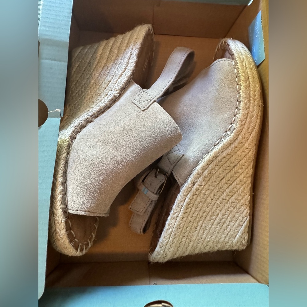 Toms Monica Suede Desert Taupe Espadrille Wedges - Picture 7 of 8
